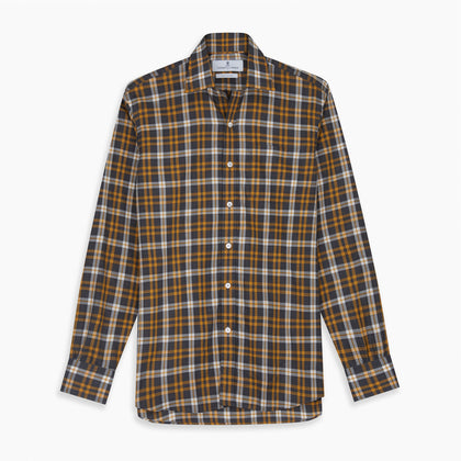 Yellow Check Weekend Fit Flannel Shirt with Derby Collar and 1-Button Cuffs Image 5