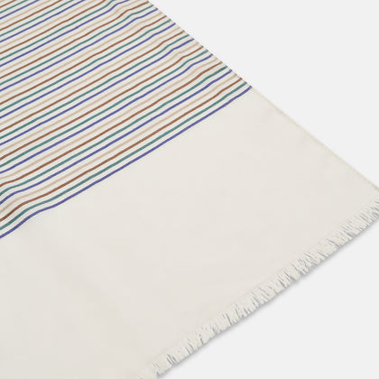 Cream Abstract Stripe Print Lightweight Wool Scarf Image 2