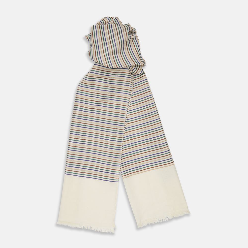 Cream Abstract Stripe Print Lightweight Wool Scarf