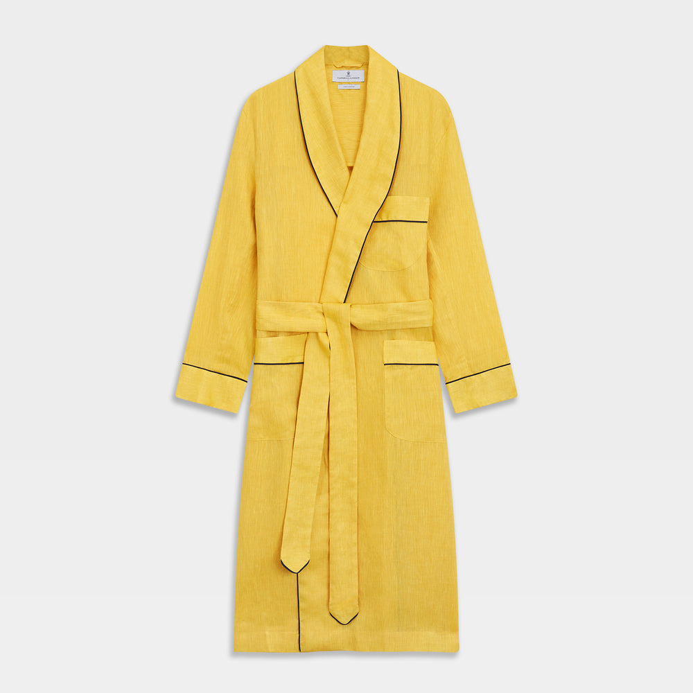 Ochre Linen Piped Gown