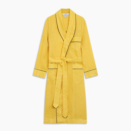 Ochre Linen Piped Gown Image 7