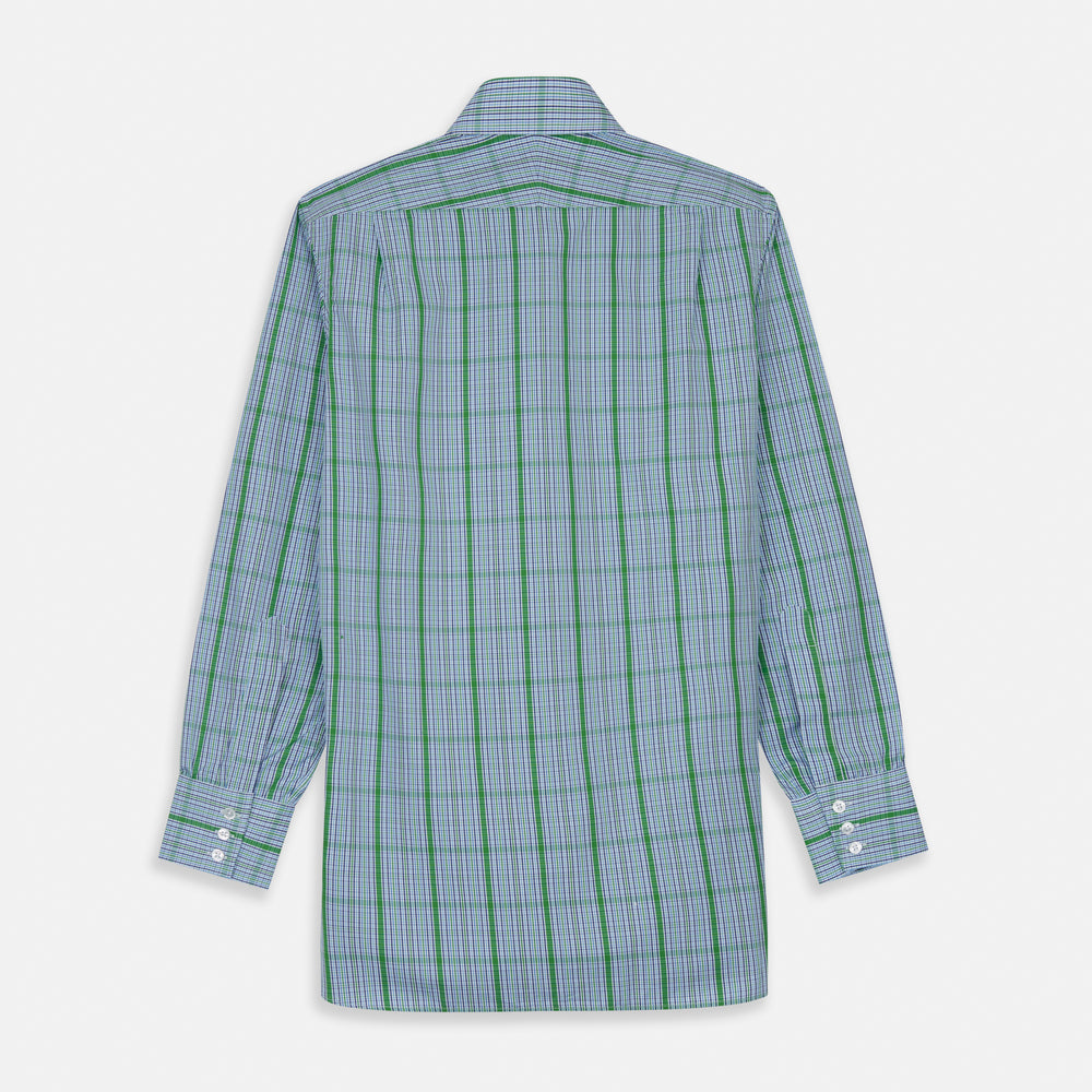 Green and Blue Fancy Check Regular Fit Shirt with T&A Collar