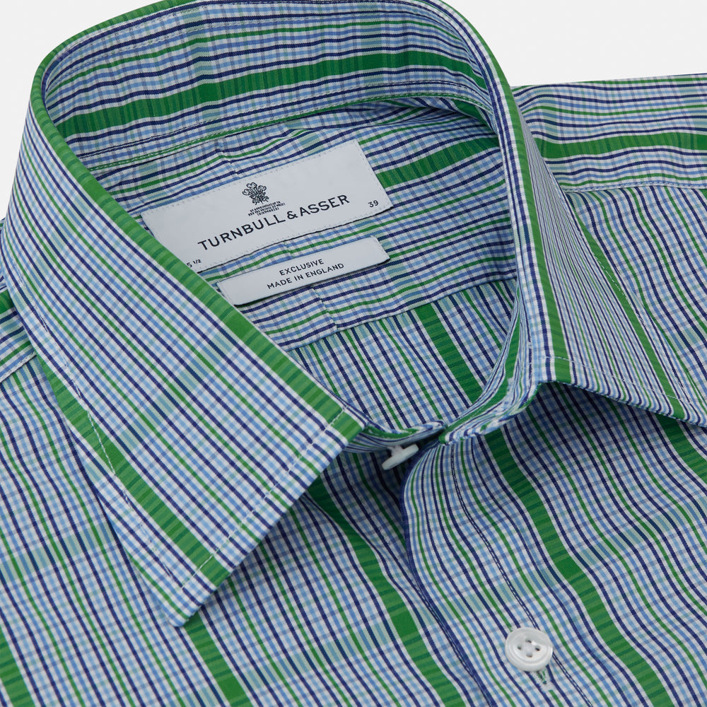 Green and Blue Fancy Check Regular Fit Shirt with T&A Collar