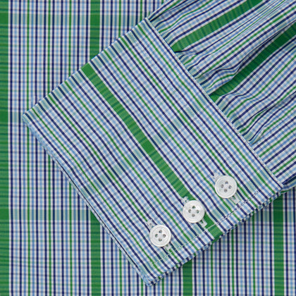 Green and Blue Fancy Check Regular Fit Shirt with T&A Collar Image 2