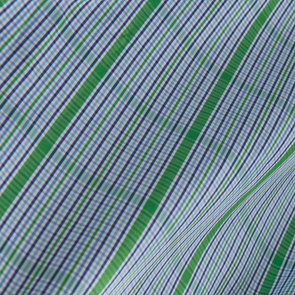 Green and Blue Fancy Check Regular Fit Shirt with T&A Collar