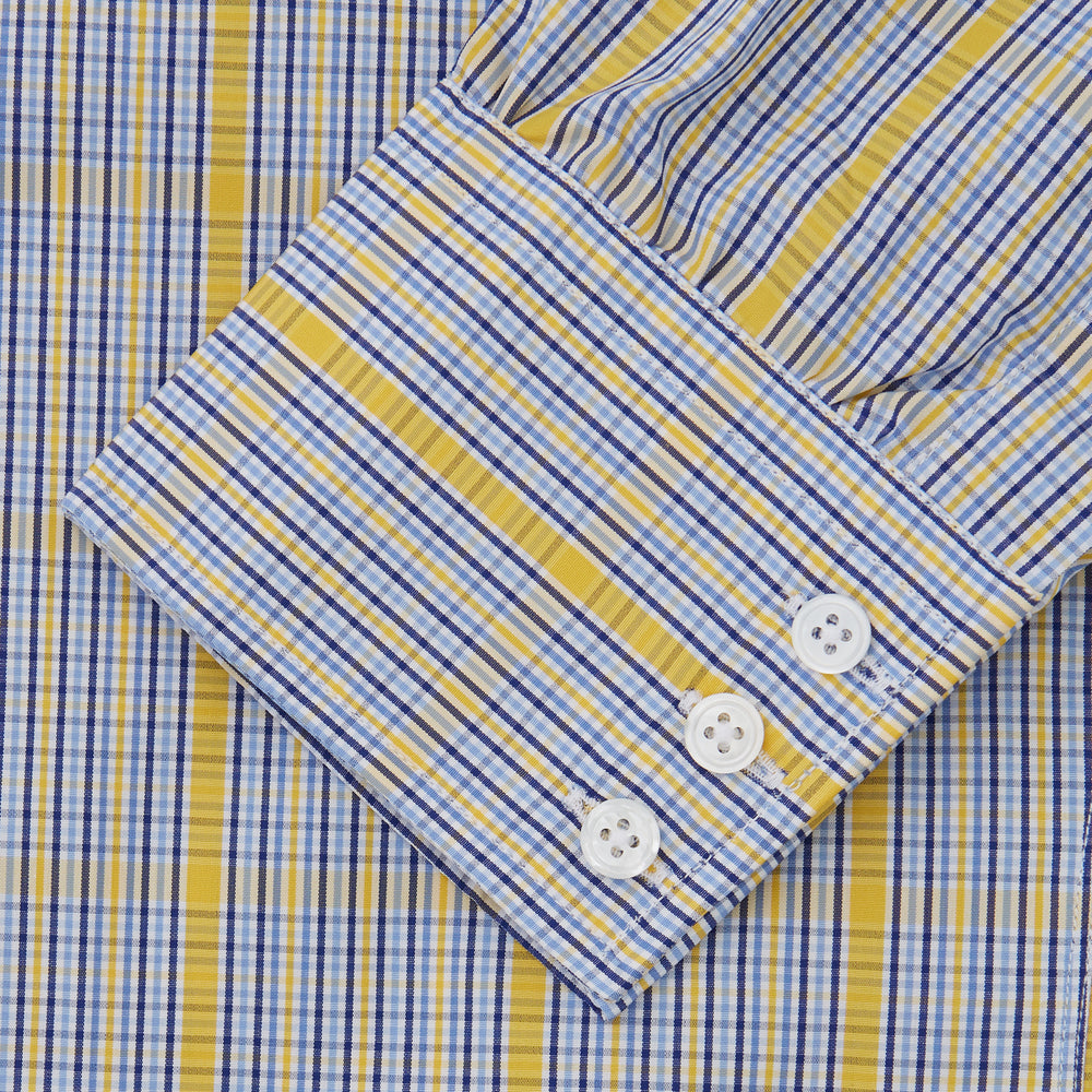 Yellow and Blue Fancy Check Regular Fit Shirt with T&A Collar