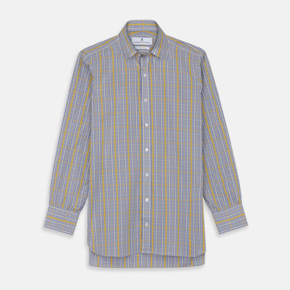 Yellow and Blue Fancy Check Regular Fit Shirt with T&A Collar