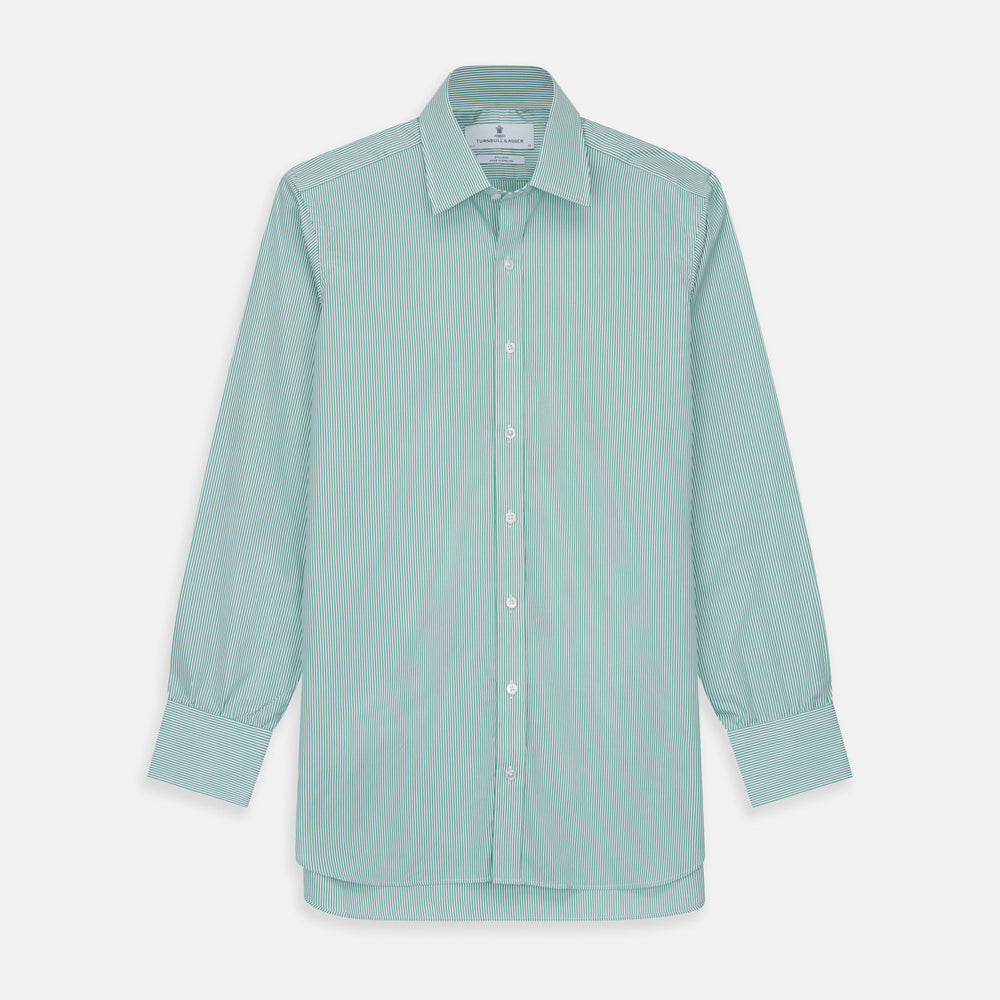 Green Fine Stripe Regular Fit Shirt with T&A Collar