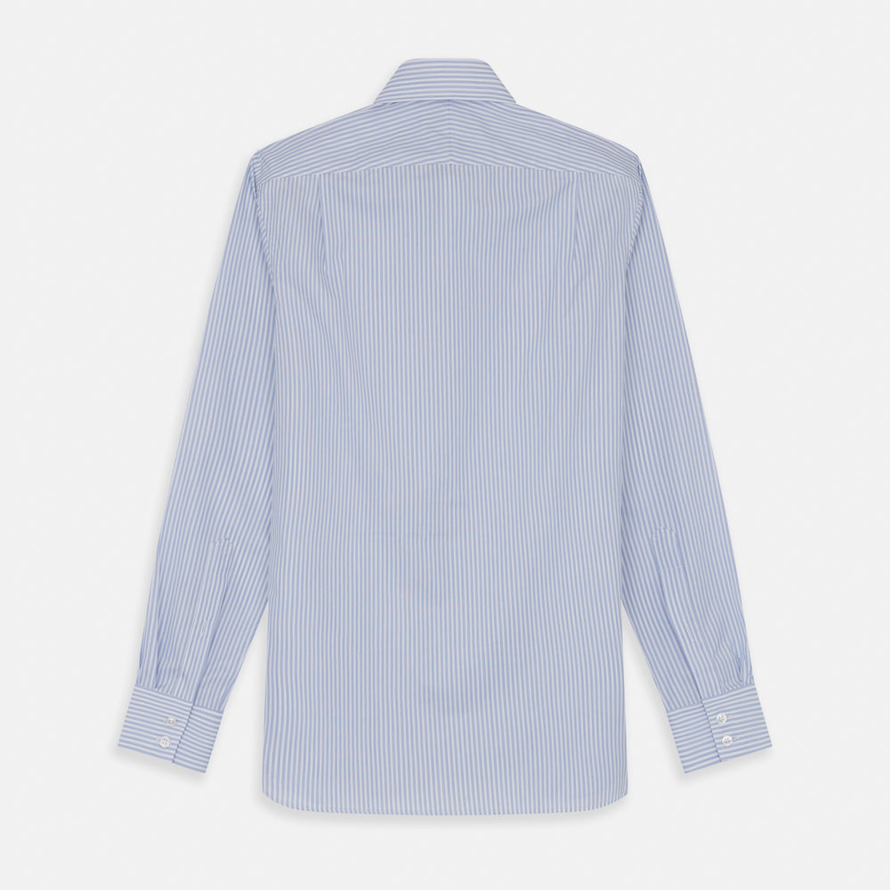 Sky Blue and White Stripe Tailored Fit Shirt with Kent Collar and 2-Button Cuffs