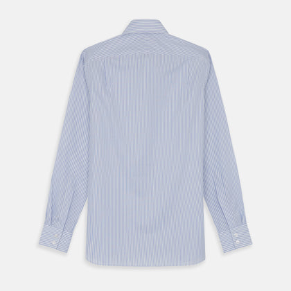 Sky Blue and White Stripe Tailored Fit Shirt with Kent Collar and 2-Button Cuffs Image 4