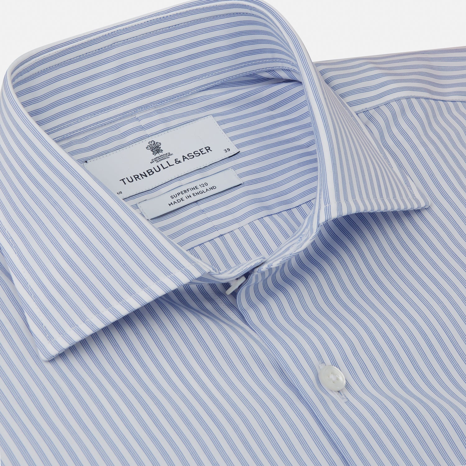 View 2 of product Sky Blue and White Stripe Tailored Fit Shirt with Kent Collar and 2-Button Cuffs