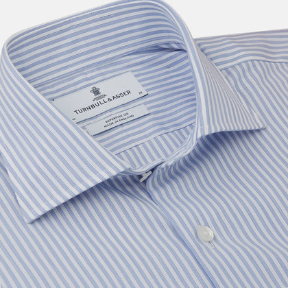 Sky Blue and White Stripe Tailored Fit Shirt with Kent Collar and 2-Button Cuffs Image 1