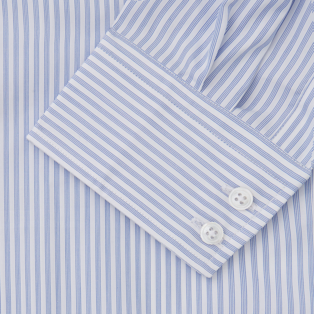 Sky Blue and White Stripe Tailored Fit Shirt with Kent Collar and 2-Button Cuffs