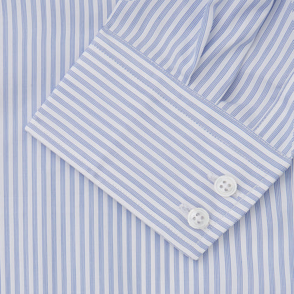 Sky Blue and White Stripe Tailored Fit Shirt with Kent Collar and 2-Button Cuffs Image 2