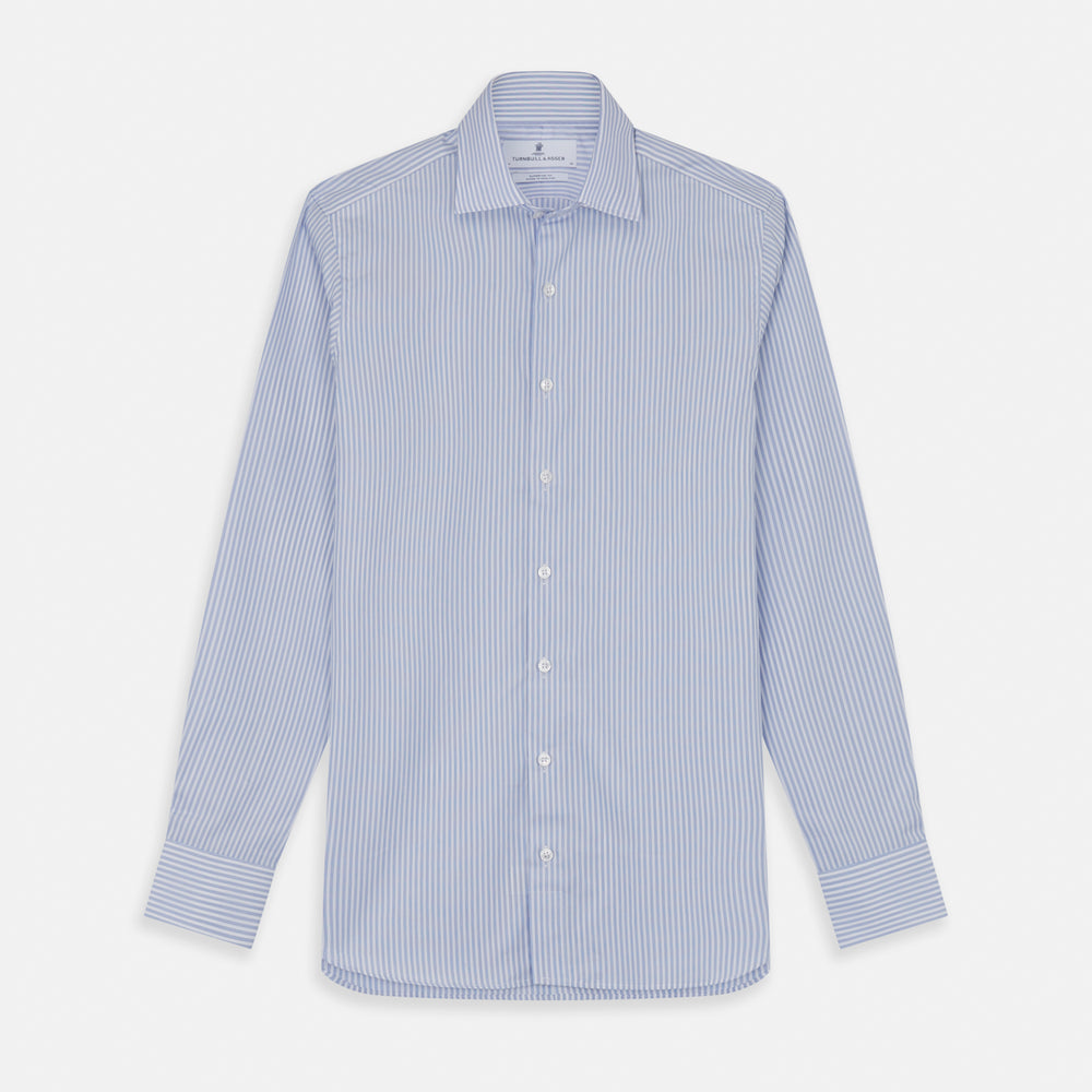 Sky Blue and White Stripe Tailored Fit Shirt with Kent Collar and 2-Button Cuffs