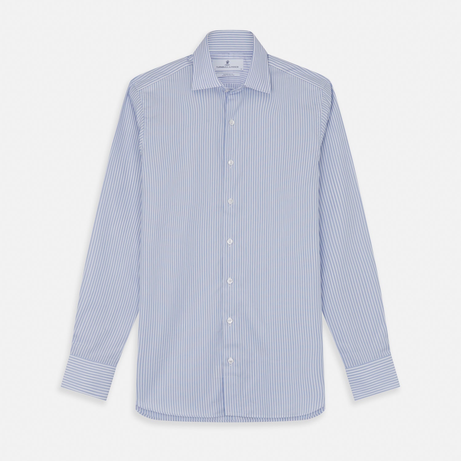 View 1 of product Sky Blue and White Stripe Tailored Fit Shirt with Kent Collar and 2-Button Cuffs