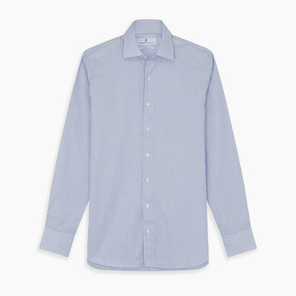 Sky Blue and White Stripe Tailored Fit Shirt with Kent Collar and 2-Button Cuffs Image 5