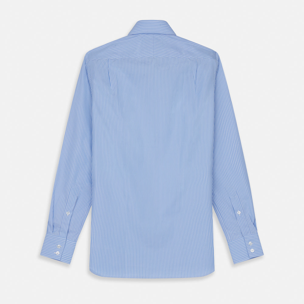 Powder Blue Stripe Tailored Fit Shirt with Kent Collar and 2-Button Cuffs