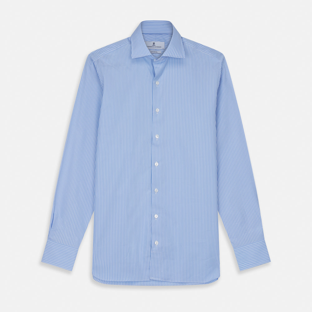 Powder Blue Stripe Tailored Fit Shirt with Kent Collar and 2-Button Cuffs