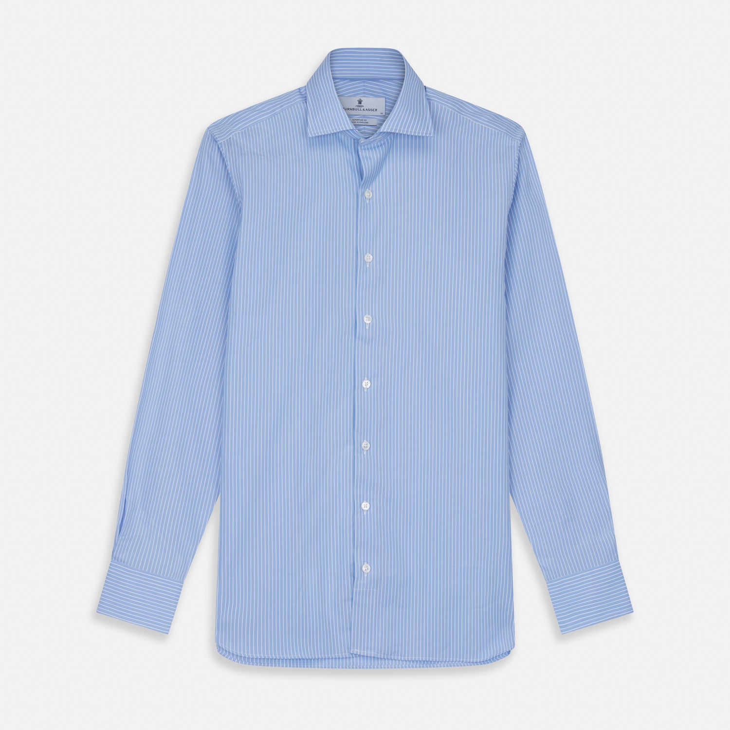 View 1 of product Powder Blue Stripe Tailored Fit Shirt with Kent Collar and 2-Button Cuffs