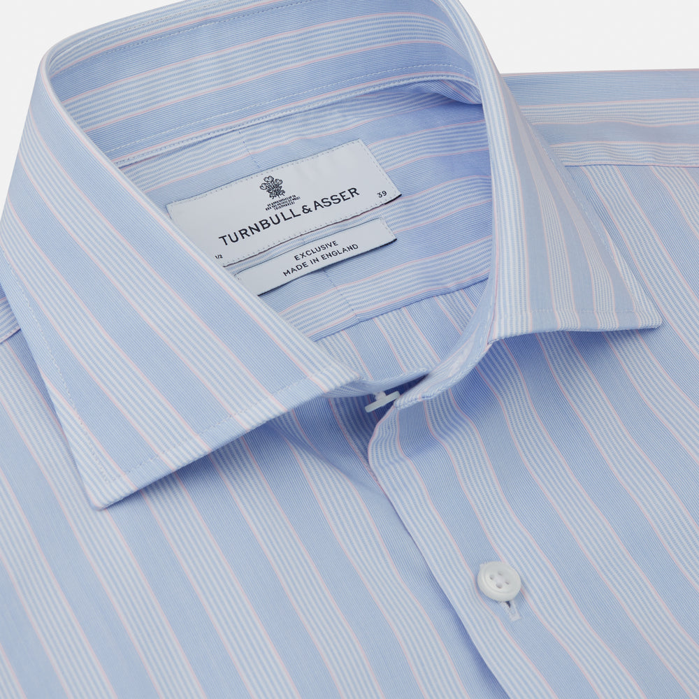 Pink and Blue Stripe Tailored Fit Shirt with Kent Collar