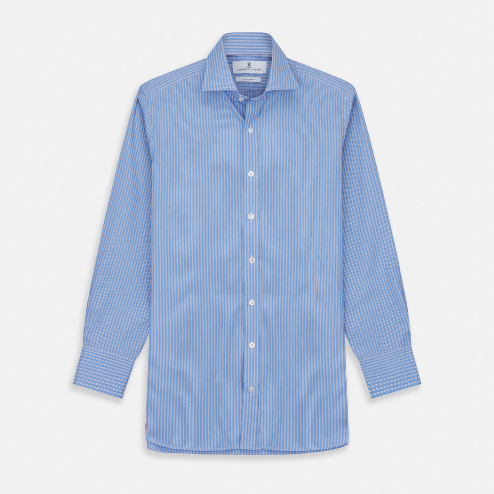 Oxford Blue Fancy Stripe Tailored Fit Shirt with Kent Collar and 2-Button Cuffs