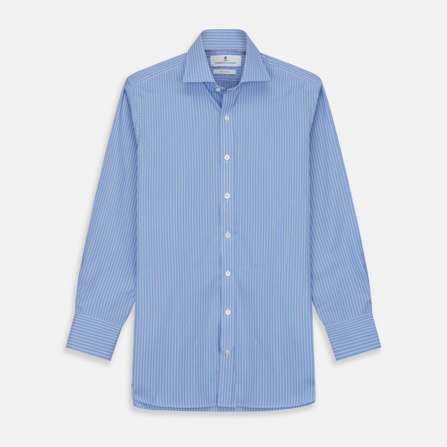 View 1 of product Oxford Blue Fancy Stripe Tailored Fit Shirt with Kent Collar and 2-Button Cuffs