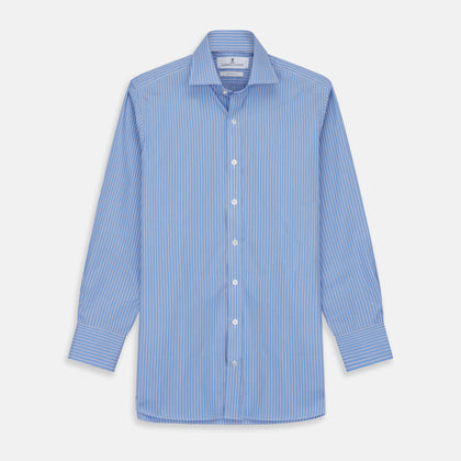 Oxford Blue Fancy Stripe Tailored Fit Shirt with Kent Collar and 2-Button Cuffs