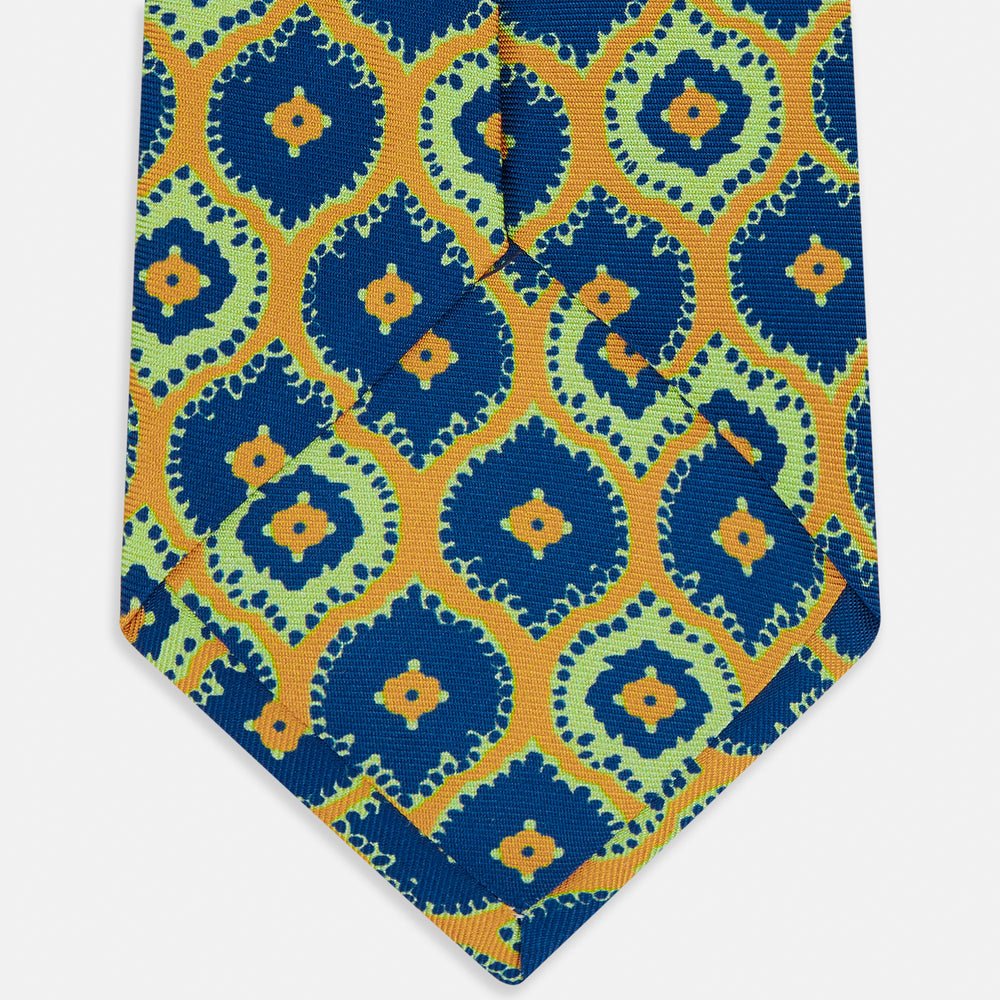 Yellow Medallion Printed Silk Tie