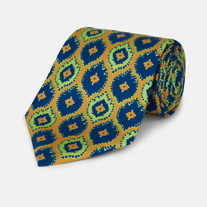 Yellow Medallion Printed Silk Tie