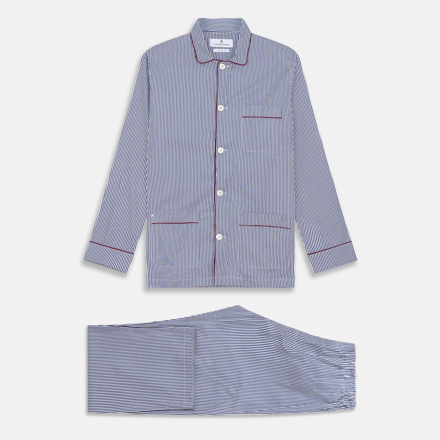 View 1 of product Navy & White Stripe Cotton Modern Pyjama Set