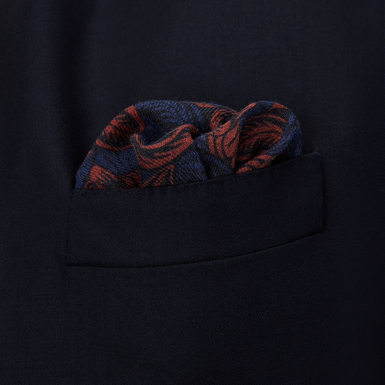 View 3 of product Navy Multi Camo Birds Wool Twill Pocket Square