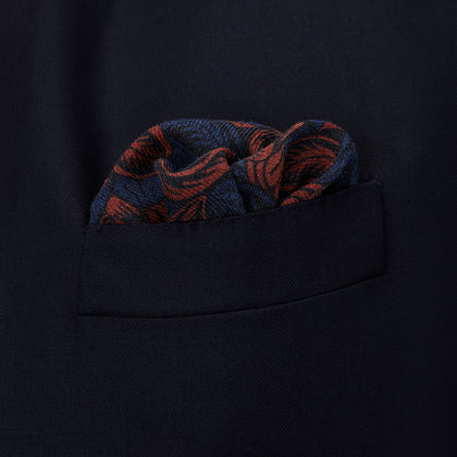 Navy Multi Camo Birds Wool Twill Pocket Square Image 2