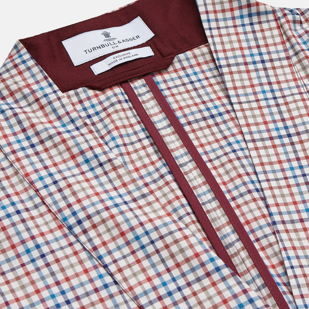 Burgundy Multi Check Cotton Kimono Gown