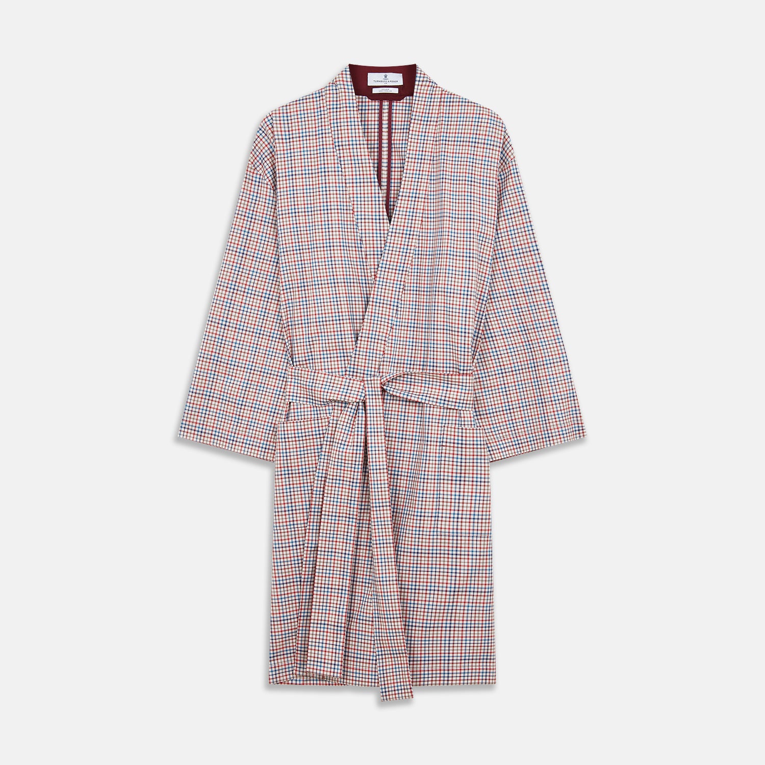 View 1 of product Burgundy Multi Check Cotton Kimono Gown