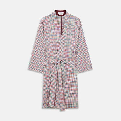 Burgundy Multi Check Cotton Kimono Gown