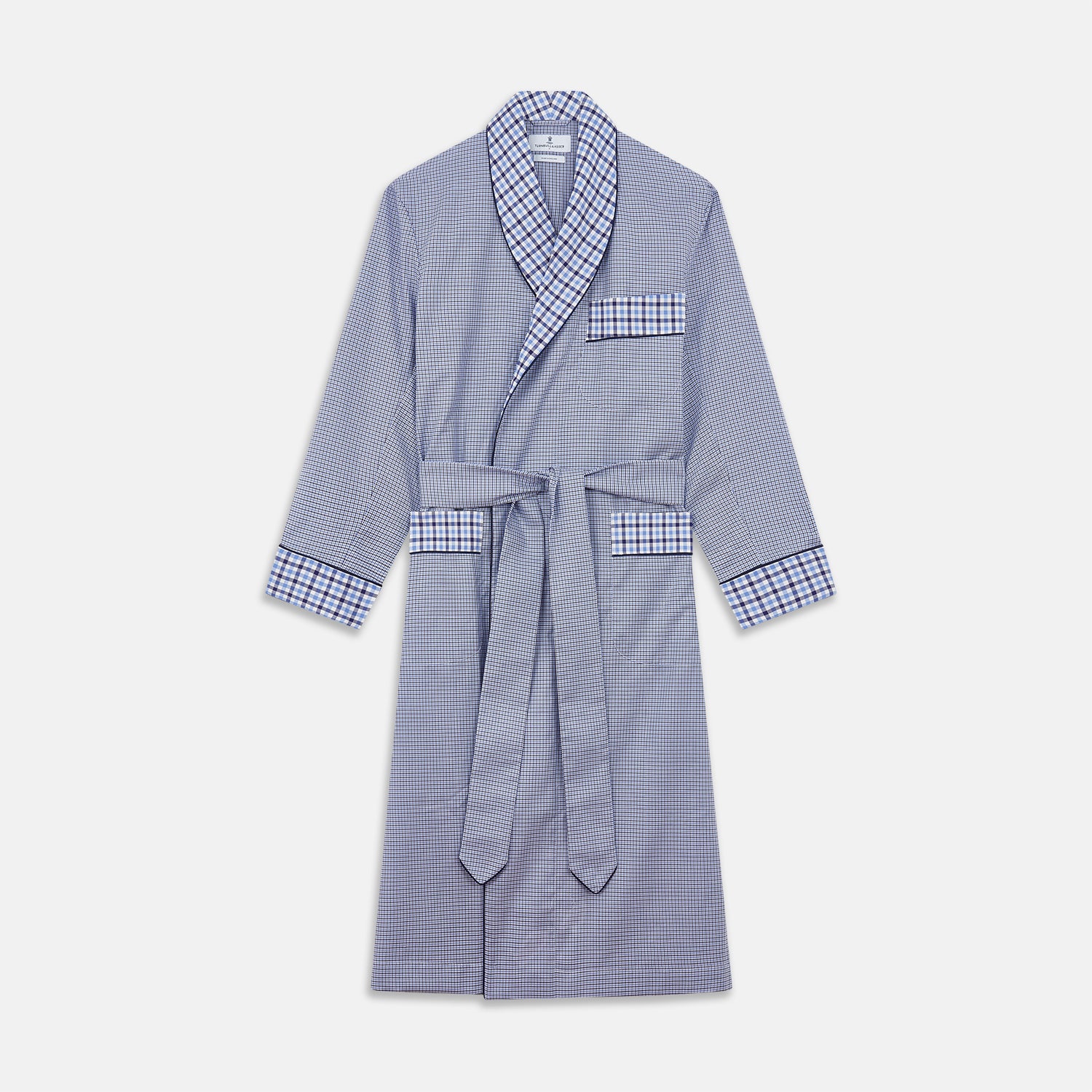 View 1 of product Blue Multi Check Contrast Cotton Gown