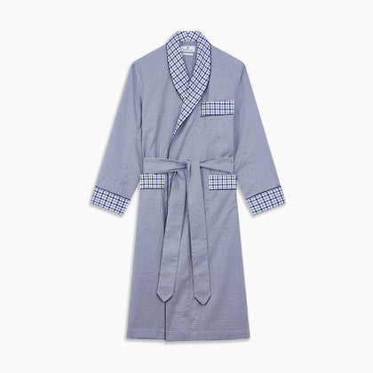 Blue Multi Check Contrast Cotton Gown Image 5