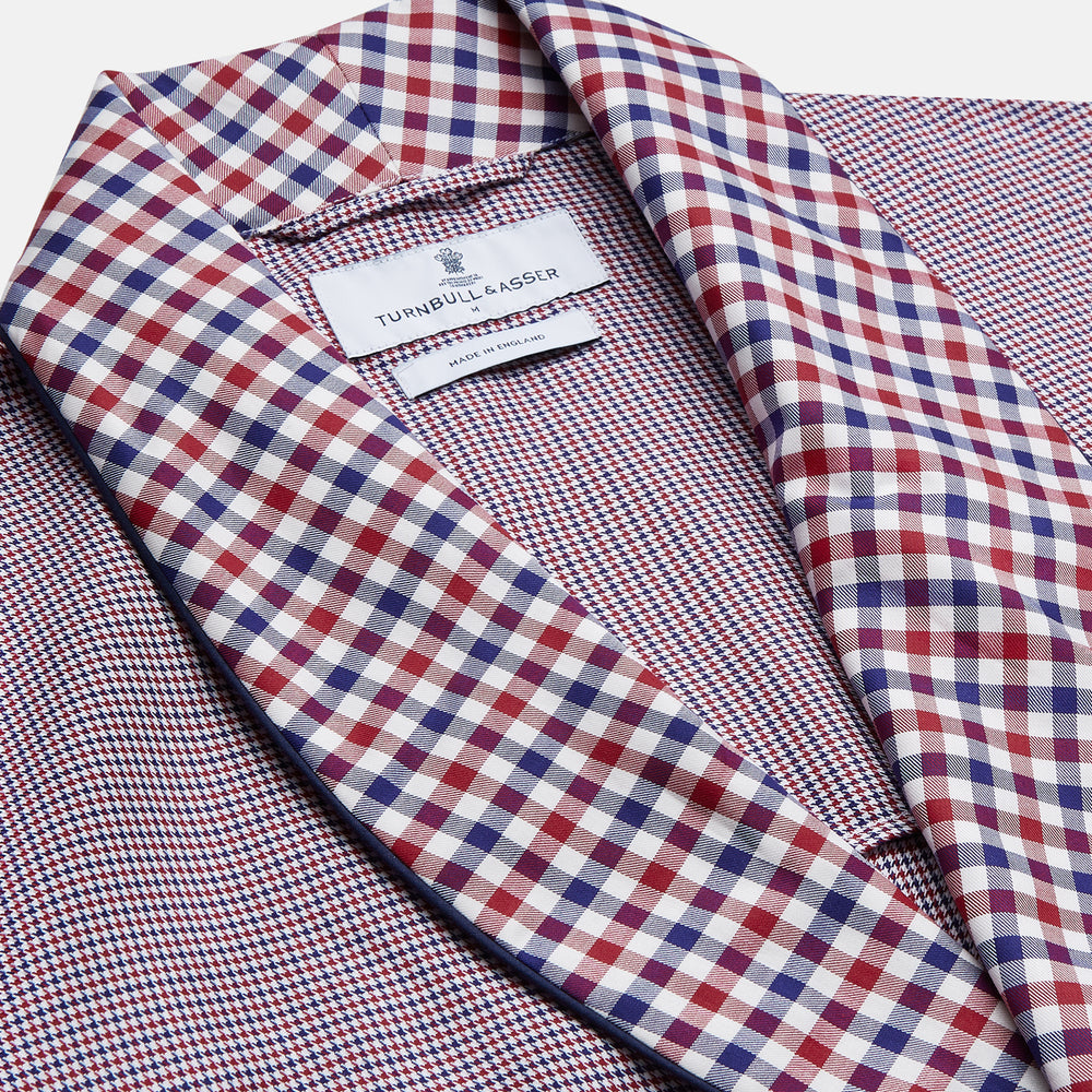 Burgundy Multi Check Contrast Cotton Gown