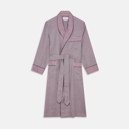 Burgundy Multi Check Contrast Cotton Gown