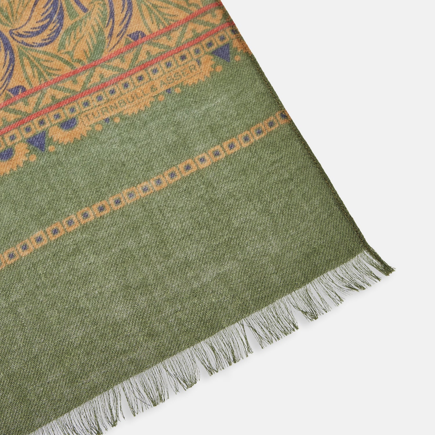 Green Multi Rooster Wool Scarf with Pin Fringe