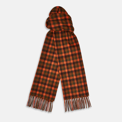 Orange Multi Shepherd Check Cashmere Scarf Image 1