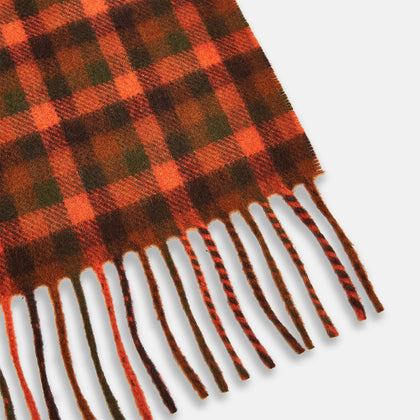 Orange Multi Shepherd Check Cashmere Scarf Image 2
