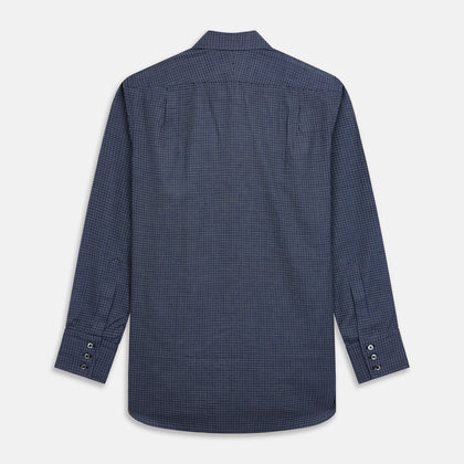 Navy Check Regular Fit Flannel Shirt with T&A Collar and 3 Button Cuffs Image 6
