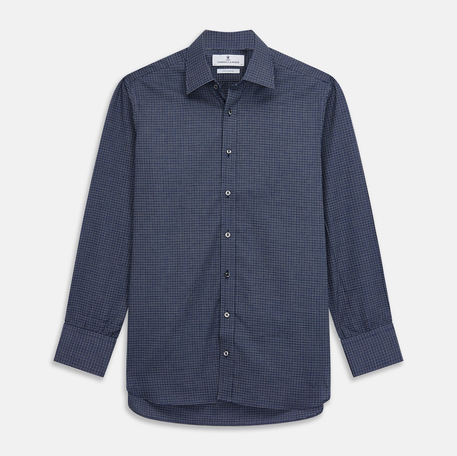 View 2 of product Navy Check Regular Fit Flannel Shirt with T&A Collar and 3 Button Cuffs