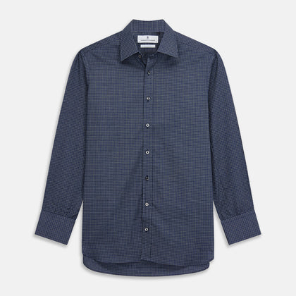 Navy Check Regular Fit Flannel Shirt with T&A Collar and 3 Button Cuffs Image 1