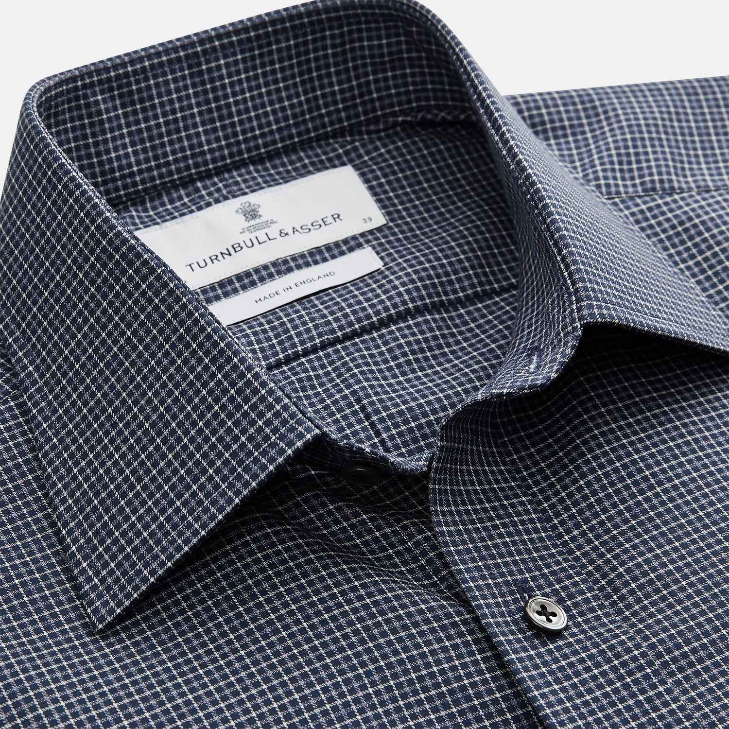 View 4 of product Navy Check Regular Fit Flannel Shirt with T&A Collar and 3 Button Cuffs
