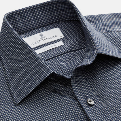 Navy Check Regular Fit Flannel Shirt with T&A Collar and 3 Button Cuffs Image 3