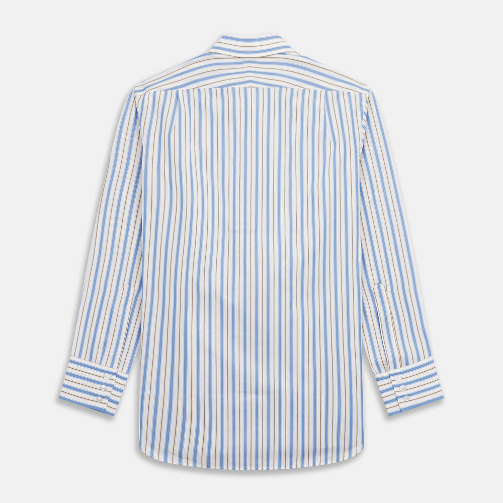 Blue Multi Stripe Regular Fit Shirt with T&A Collar and 3 Button Cuffs