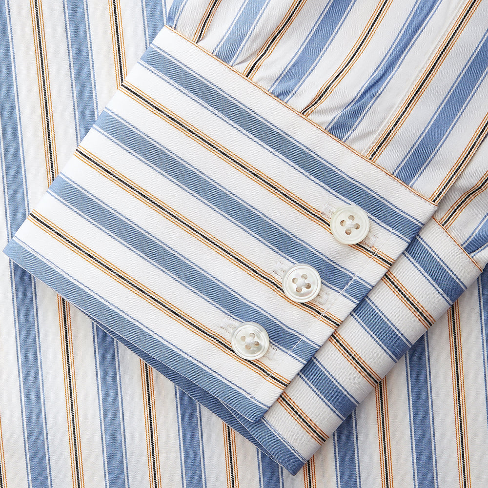 Blue Multi Stripe Regular Fit Shirt with T&A Collar and 3 Button Cuffs